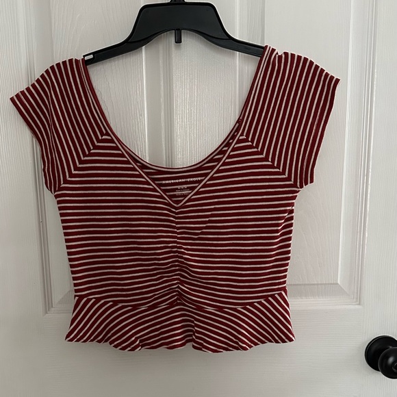 American Eagle Striped Cropped Peplum Top - Picture 2 of 4